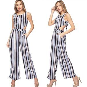 JUMPSUIT striped wide legged pants Blue